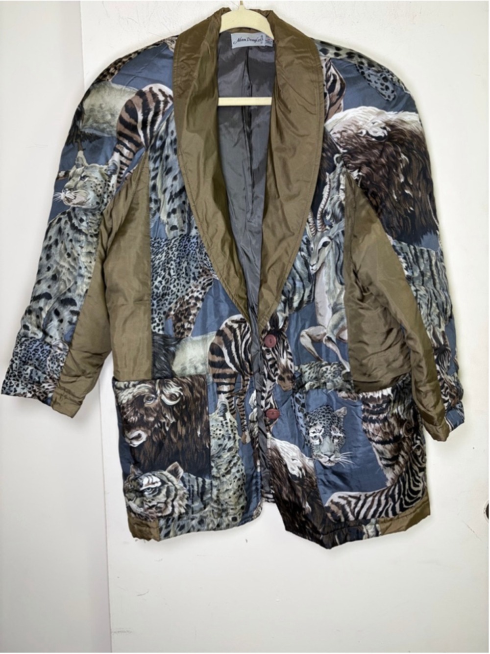 Vintage Adam Douglas 100% Silk Safari Animal Funky Print Jacket/Blazer Size M